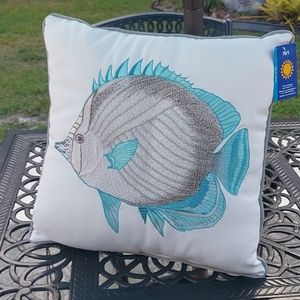 Pier 1 Tropical fish embroidered pillow